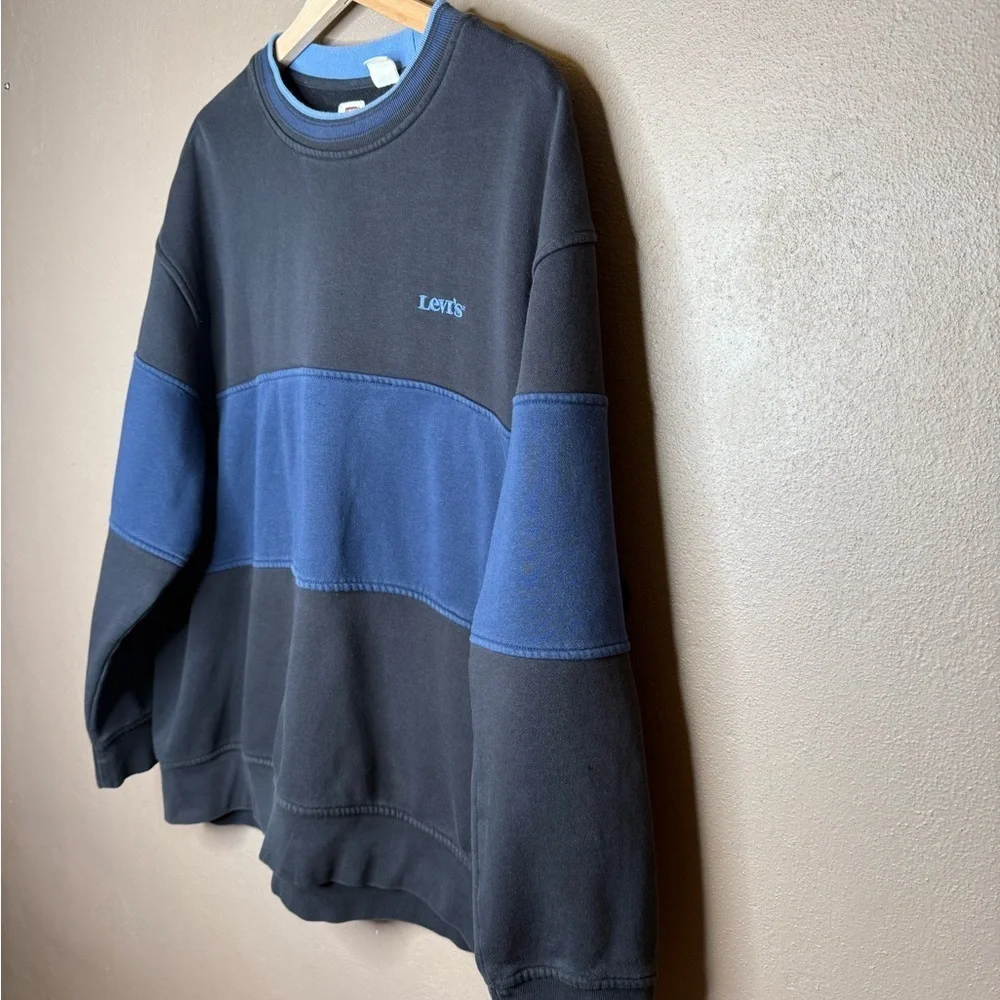 Levi's Men's Crewneck Fleece Pullover Black & Blue Sweatshirt Size XL Streetwear